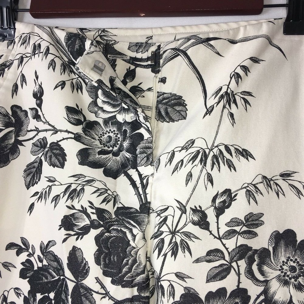 Express Womens Stretch Pants Sz 1 / 2  Off White Black Floral Print Inseam 25" - Picture 6 of 12